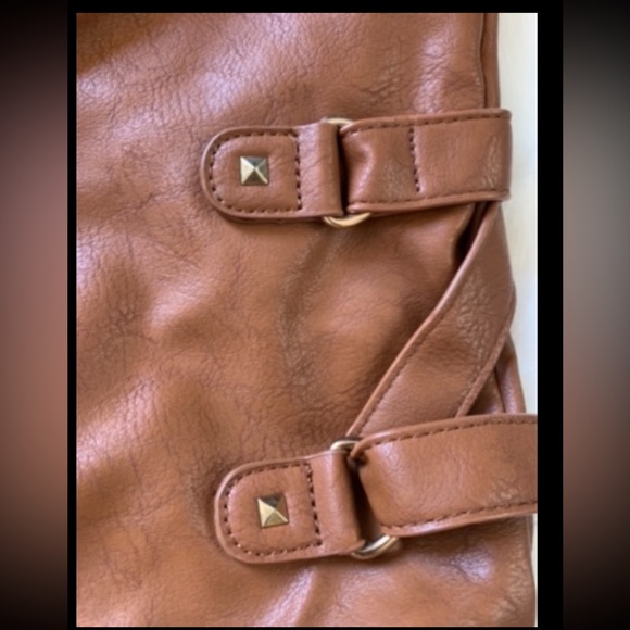 Rampage Gold Studded Side Buckle Tote Purse Handbag - Picture 3 of 11